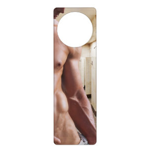 SlipperyJoe's shirtless muscular man torso sixpack Door Hanger