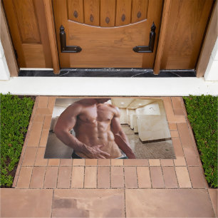 SlipperyJoe's shirtless muscular man torso sixpack Doormat