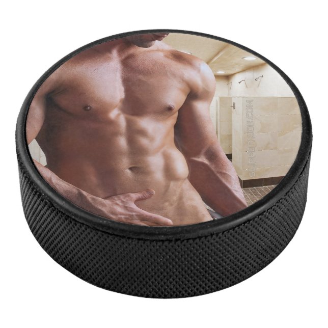 SlipperyJoe's shirtless muscular man torso sixpack Hockey Puck (3/4)