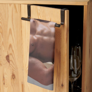 SlipperyJoe's shirtless muscular man torso sixpack Kitchen Towel