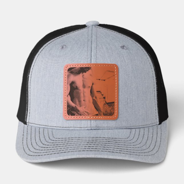 SlipperyJoe's shirtless muscular man torso sixpack Leather Patch Hat (Front)