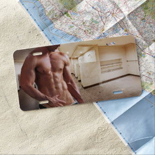 SlipperyJoe's shirtless muscular man torso sixpack License Plate