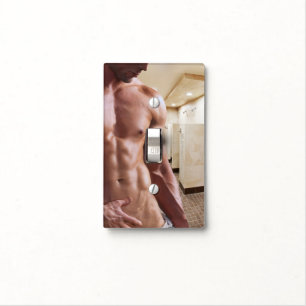 SlipperyJoe's shirtless muscular man torso sixpack Light Switch Cover