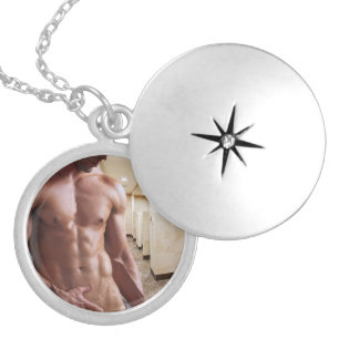 SlipperyJoe's shirtless muscular man torso sixpack Locket Necklace