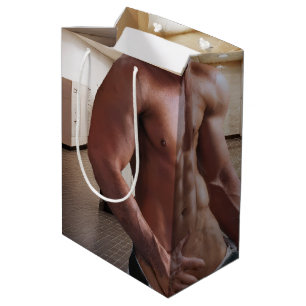 SlipperyJoe's shirtless muscular man torso sixpack Medium Gift Bag