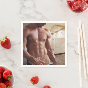 SlipperyJoe's shirtless muscular man torso sixpack Napkins