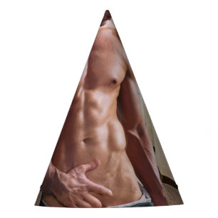SlipperyJoe's shirtless muscular man torso sixpack Party Hat