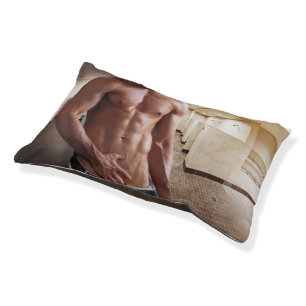 SlipperyJoe's shirtless muscular man torso sixpack Pet Bed