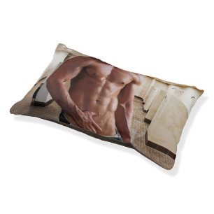 SlipperyJoe's shirtless muscular man torso sixpack Pet Bed