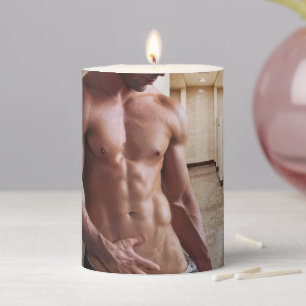 SlipperyJoe's shirtless muscular man torso sixpack Pillar Candle