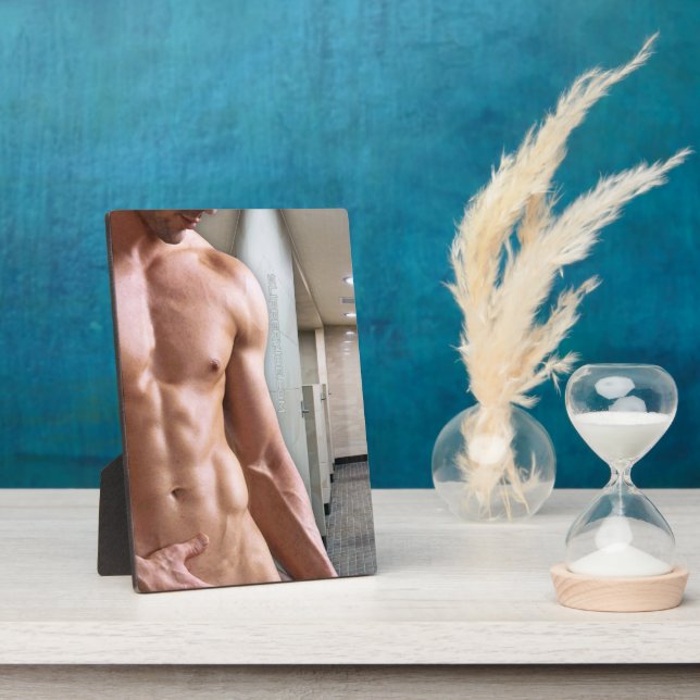 SlipperyJoe's shirtless muscular man torso sixpack Plaque (Side)