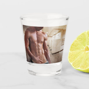 SlipperyJoe's shirtless muscular man torso sixpack Shot Glass