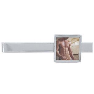 SlipperyJoe's shirtless muscular man torso sixpack Silver Finish Tie Bar