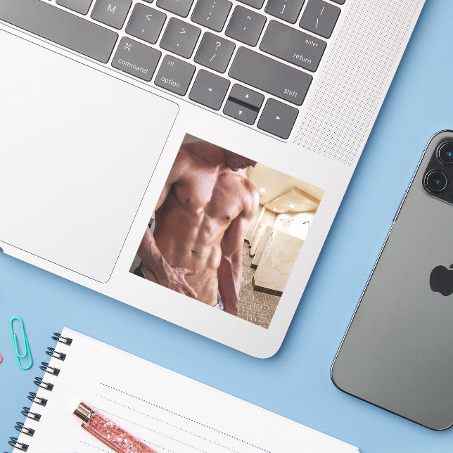 SlipperyJoe's shirtless muscular man torso sixpack Sticker (Laptop w/ iPhone)