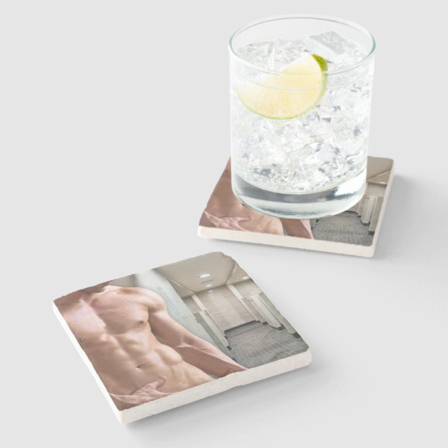 SlipperyJoe's shirtless muscular man torso sixpack Stone Coaster (Side)