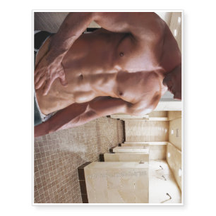 SlipperyJoe's shirtless muscular man torso sixpack Temporary Tattoos
