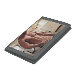 SlipperyJoe's shirtless muscular man torso sixpack Tri-fold Wallet
