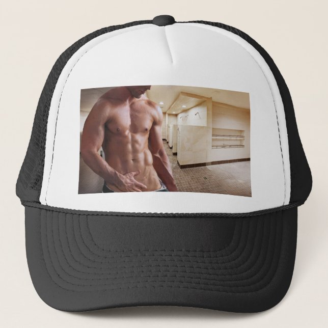 SlipperyJoe's shirtless muscular man torso sixpack Trucker Hat (Front)