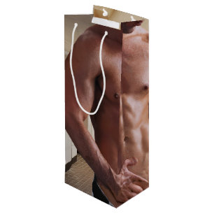 SlipperyJoe's shirtless muscular man torso sixpack Wine Gift Bag
