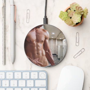 SlipperyJoe's shirtless muscular man torso sixpack Wireless Charger