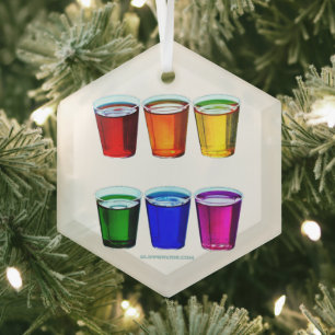 SlipperyJoe's shot glasses six cups arranged horiz Glass Ornament