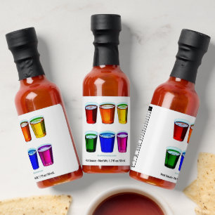SlipperyJoe's shot glasses six cups arranged horiz Hot Sauces