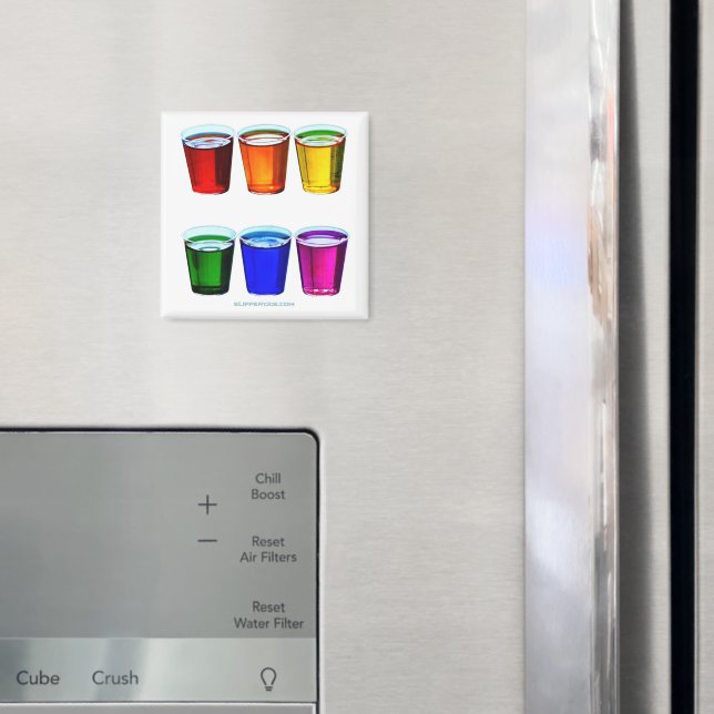SlipperyJoe's shot glasses six cups arranged horiz Magnet (In Situ (Fridge))