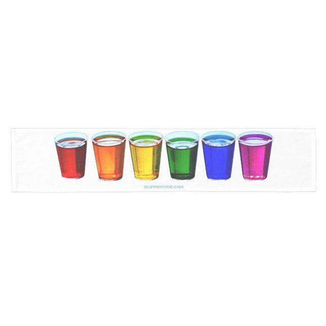SlipperyJoe's shot glasses six cups arranged horiz Short Table Runner (Horizontal)