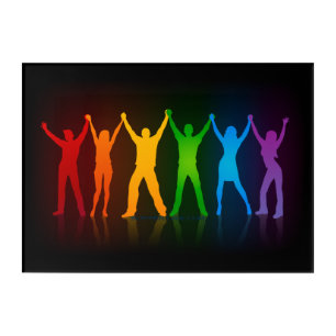 Slipperyjoe's six standing silhouettes arms raised acrylic print