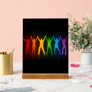 Slipperyjoe's six standing silhouettes arms raised acrylic sign
