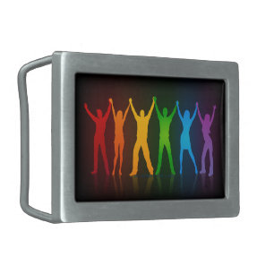 Slipperyjoe's six standing silhouettes arms raised belt buckle