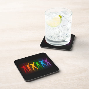 Slipperyjoe's six standing silhouettes arms raised beverage coaster