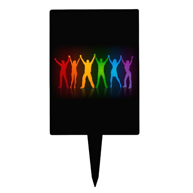 Slipperyjoe's six standing silhouettes arms raised cake topper (Front)