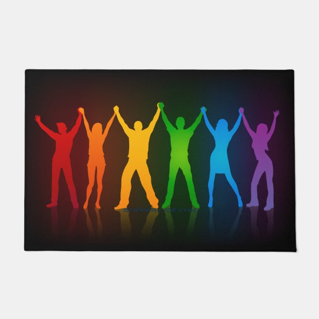Slipperyjoe's six standing silhouettes arms raised doormat (Front)