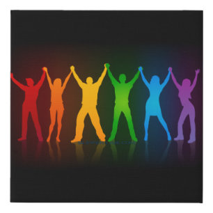 Slipperyjoe's six standing silhouettes arms raised faux canvas print