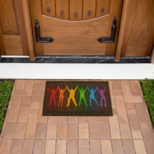 Slipperyjoe's six standing silhouettes arms raised fiber doormat