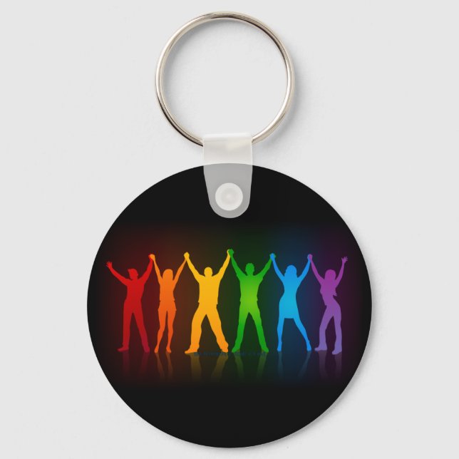 Slipperyjoe's six standing silhouettes arms raised keychain (Front)