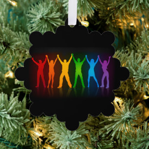 Slipperyjoe's six standing silhouettes arms raised ornament card