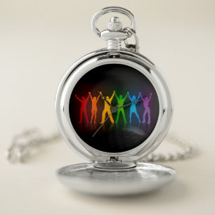 Slipperyjoe's six standing silhouettes arms raised pocket watch