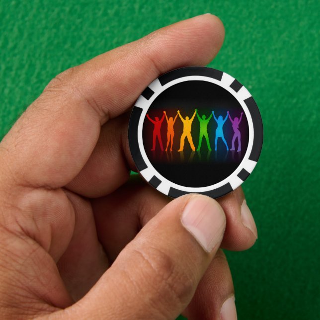 Slipperyjoe's six standing silhouettes arms raised poker chips (Hand)