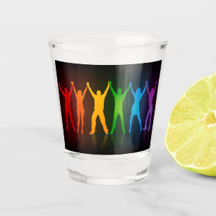 Slipperyjoe's six standing silhouettes arms raised shot glass