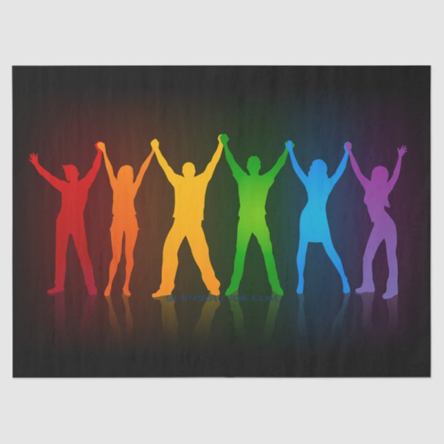 Slipperyjoe's six standing silhouettes arms raised tissue paper (Front)