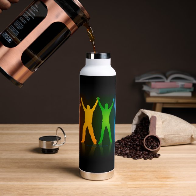 Slipperyjoe's six standing silhouettes arms raised water bottle (Coffee)