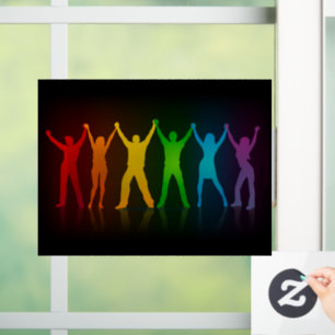 Slipperyjoe's six standing silhouettes arms raised window cling