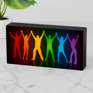 Slipperyjoe's six standing silhouettes arms raised wooden box sign