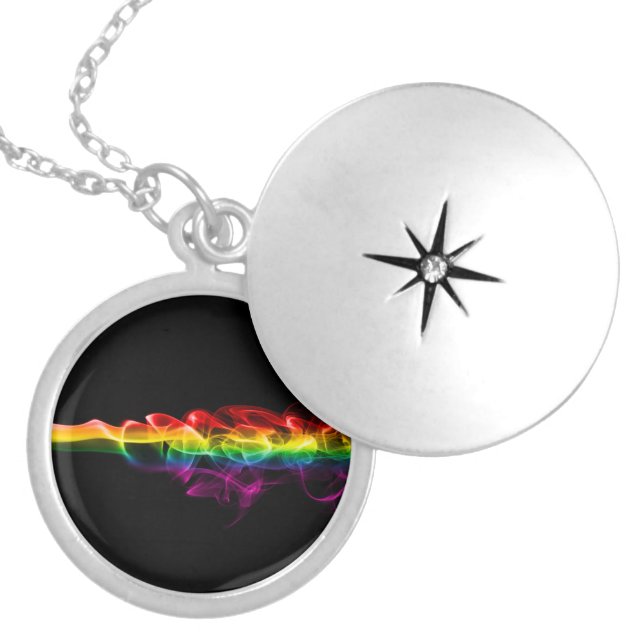 SlipperyJoe's smoke vivid rainbow-colors celebrate Locket Necklace (Front)