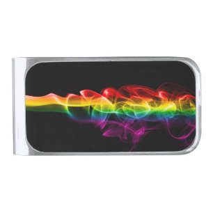 SlipperyJoe's smoke vivid rainbow-colors celebrate Silver Finish Money Clip