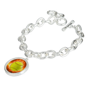 SlipperyJoe's softball on fire flames fireball ras Bracelet
