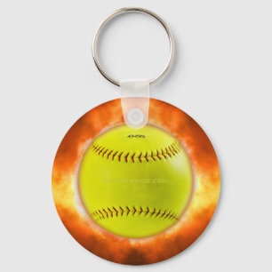 SlipperyJoe's softball on fire flames fireball ras Keychain