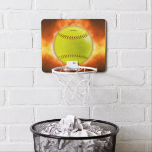 SlipperyJoe's softball on fire flames fireball ras Mini Basketball Hoop